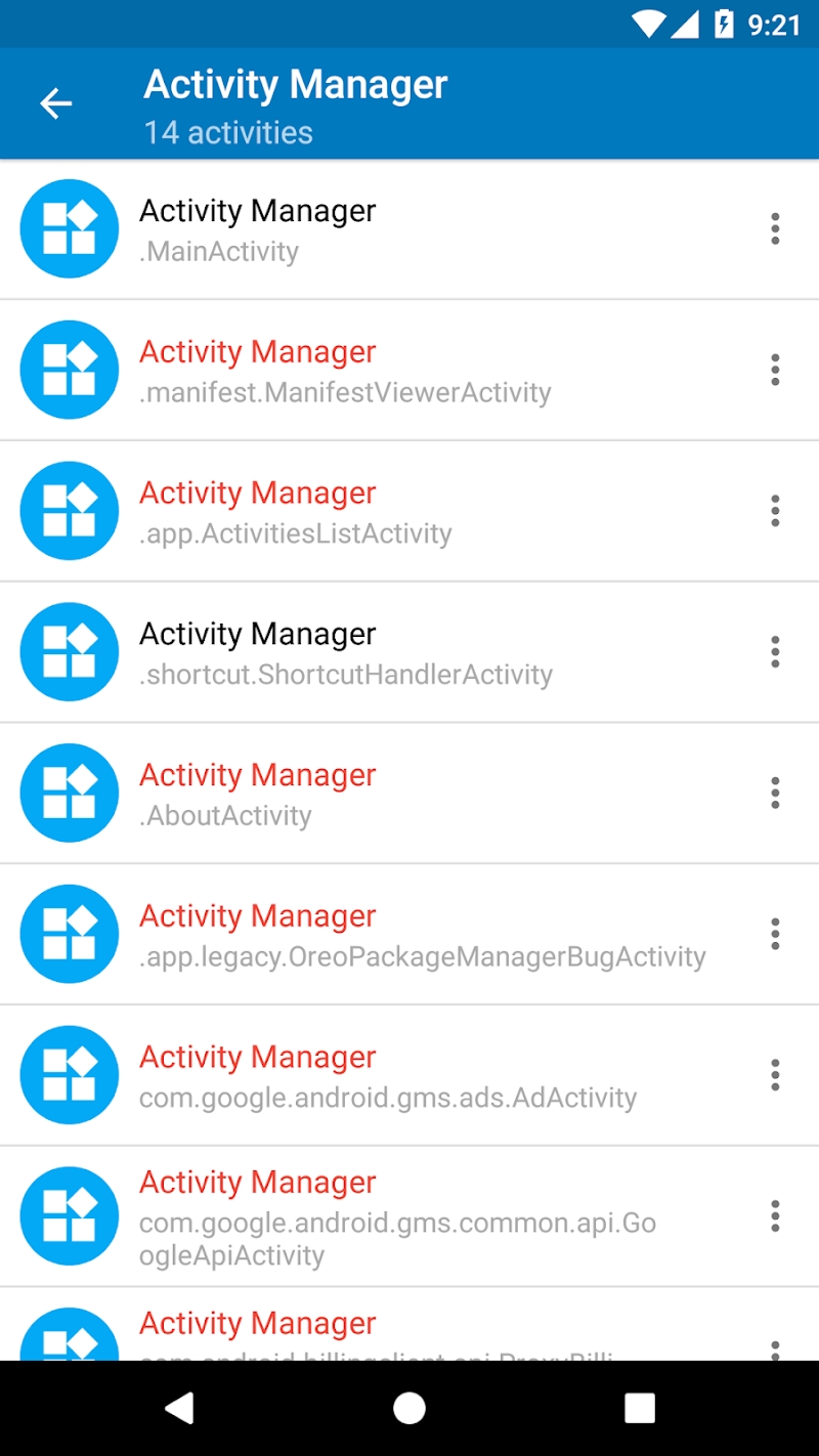 Activity Manager - hidden activity launcher