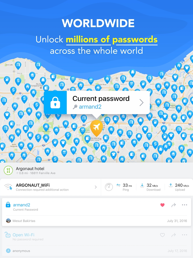 WiFi Map — Free Passwords & Hotspots