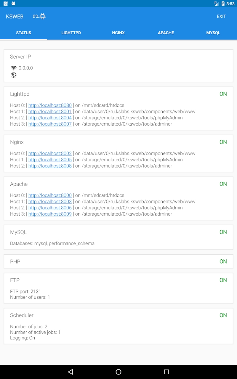 KSWEB: server + PHP + MySQL
