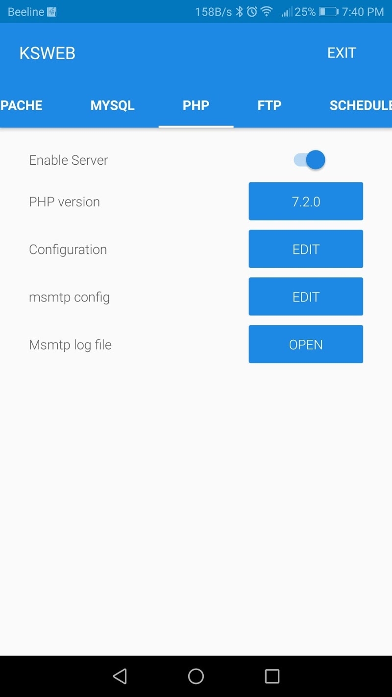 KSWEB: server + PHP + MySQL