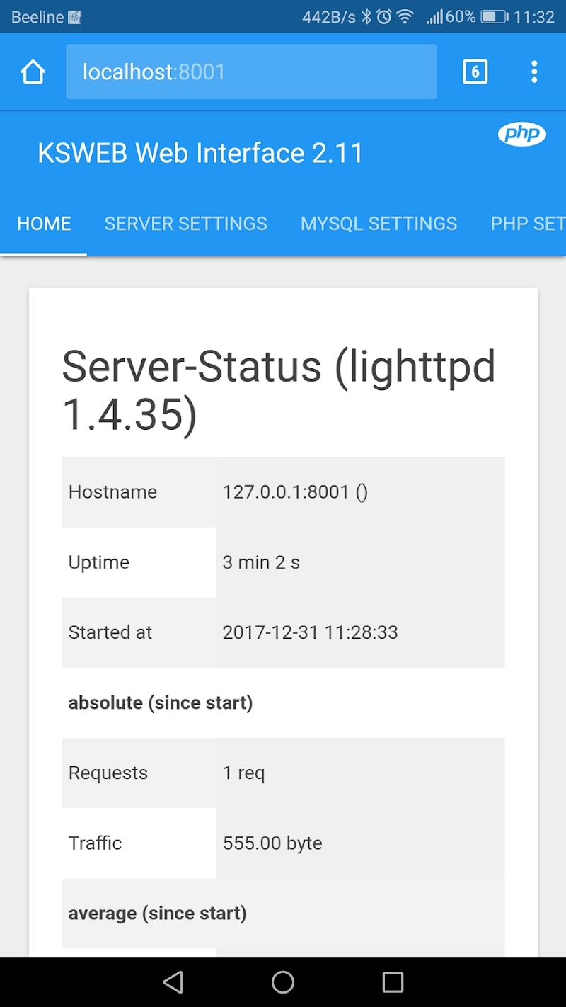 KSWEB: server + PHP + MySQL