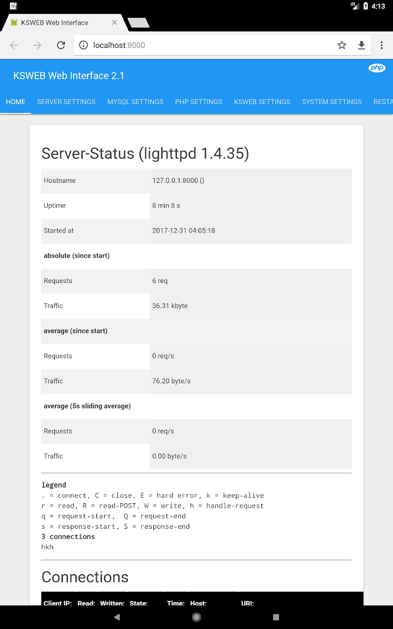 KSWEB: server + PHP + MySQL