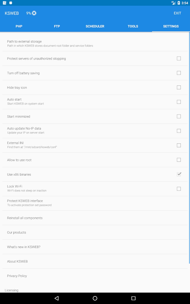 KSWEB: server + PHP + MySQL