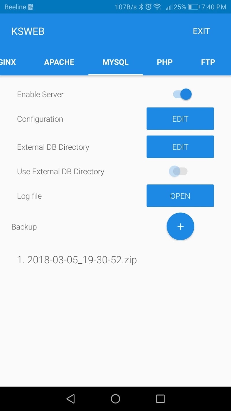 KSWEB: server + PHP + MySQL