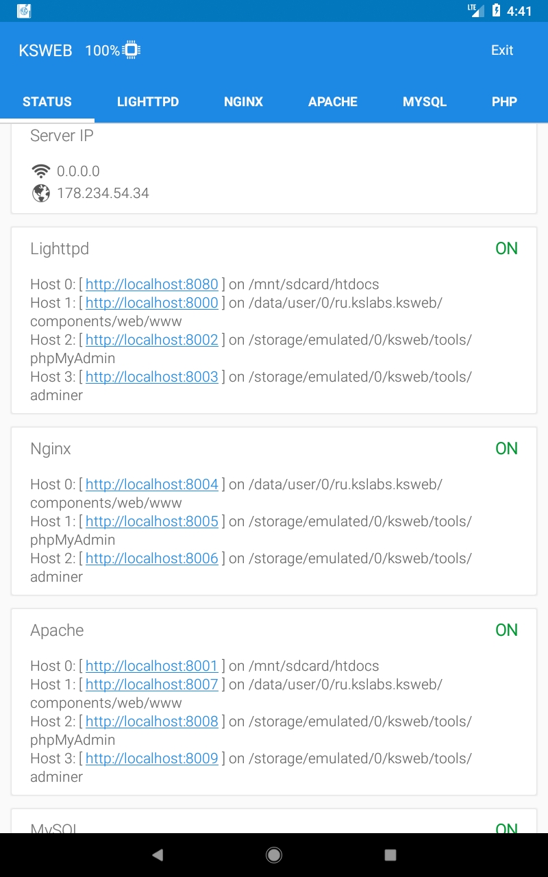 KSWEB: server + PHP + MySQL